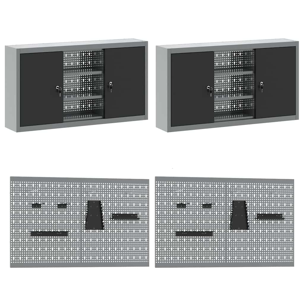 Werkbank-Set mit Regal mit Speicher 8 pcs Grau Stahl