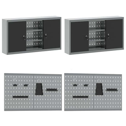 Werkbank-Set mit Regal mit Speicher 8 pcs Grau Stahl
