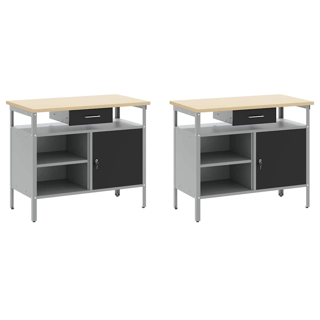 Werkbank-Set mit Regal mit Speicher 8 pcs Grau Stahl