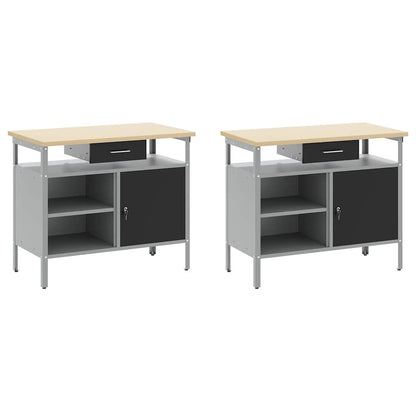 Werkbank-Set mit Regal mit Speicher 8 pcs Grau Stahl