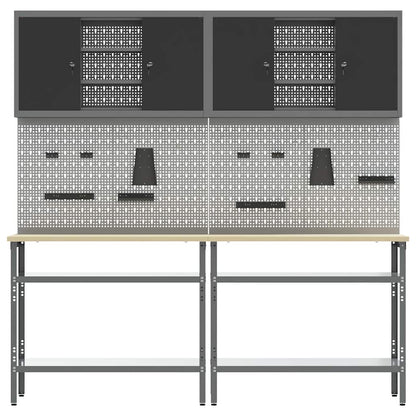 Werkbank-Set mit Regal mit Speicher 8 pcs Grau Stahl