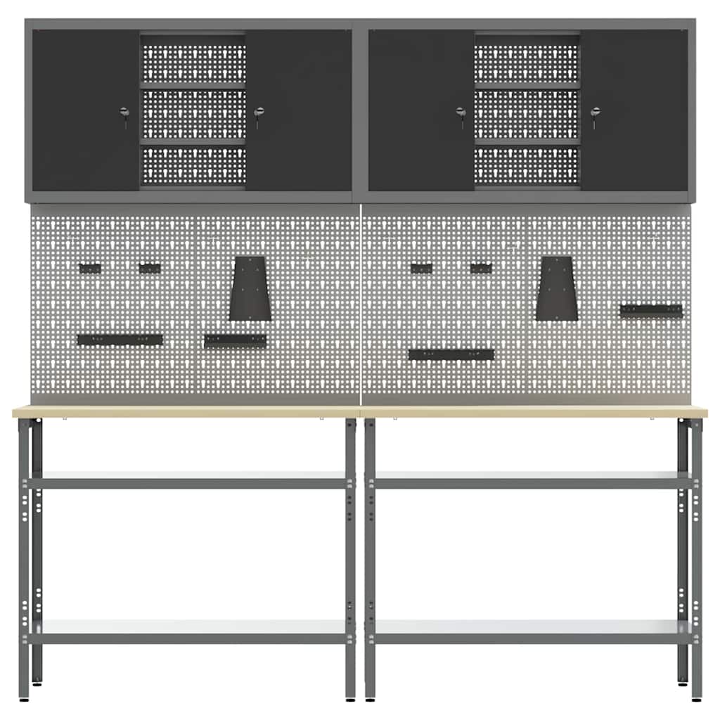 Werkbank-Set mit Regal mit Speicher 8 pcs Grau Stahl
