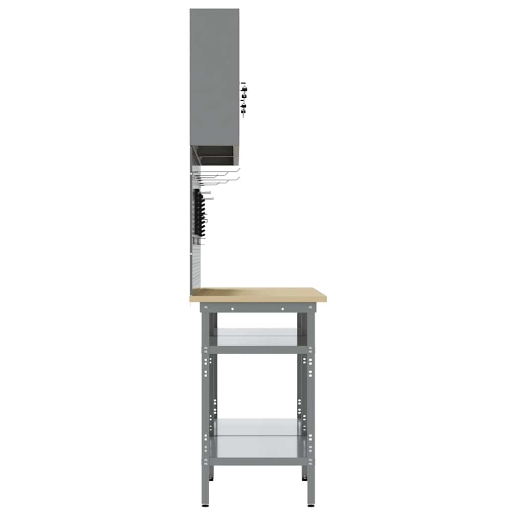 Werkbank-Set mit Regal mit Speicher 8 pcs Grau Stahl