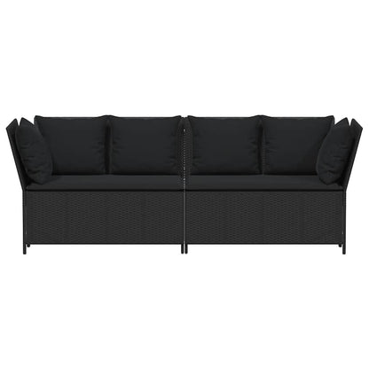 Havesofa med puder Sort polyrattan