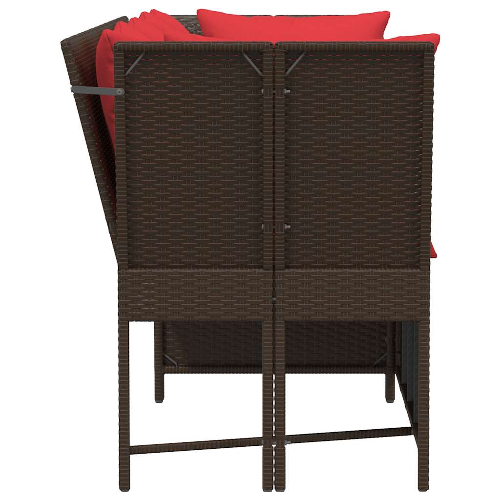 Gartensofa mit Kissen Braun Poly Rattan