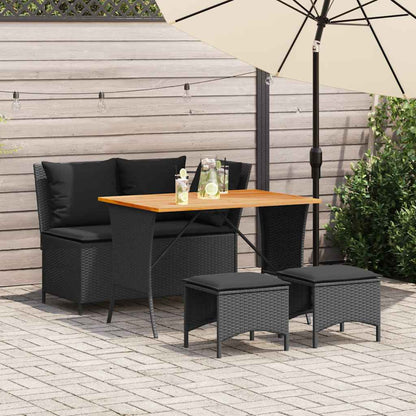 4-tlg. Garten-Essgruppe mit Kissen Schwarz Poly Rattan