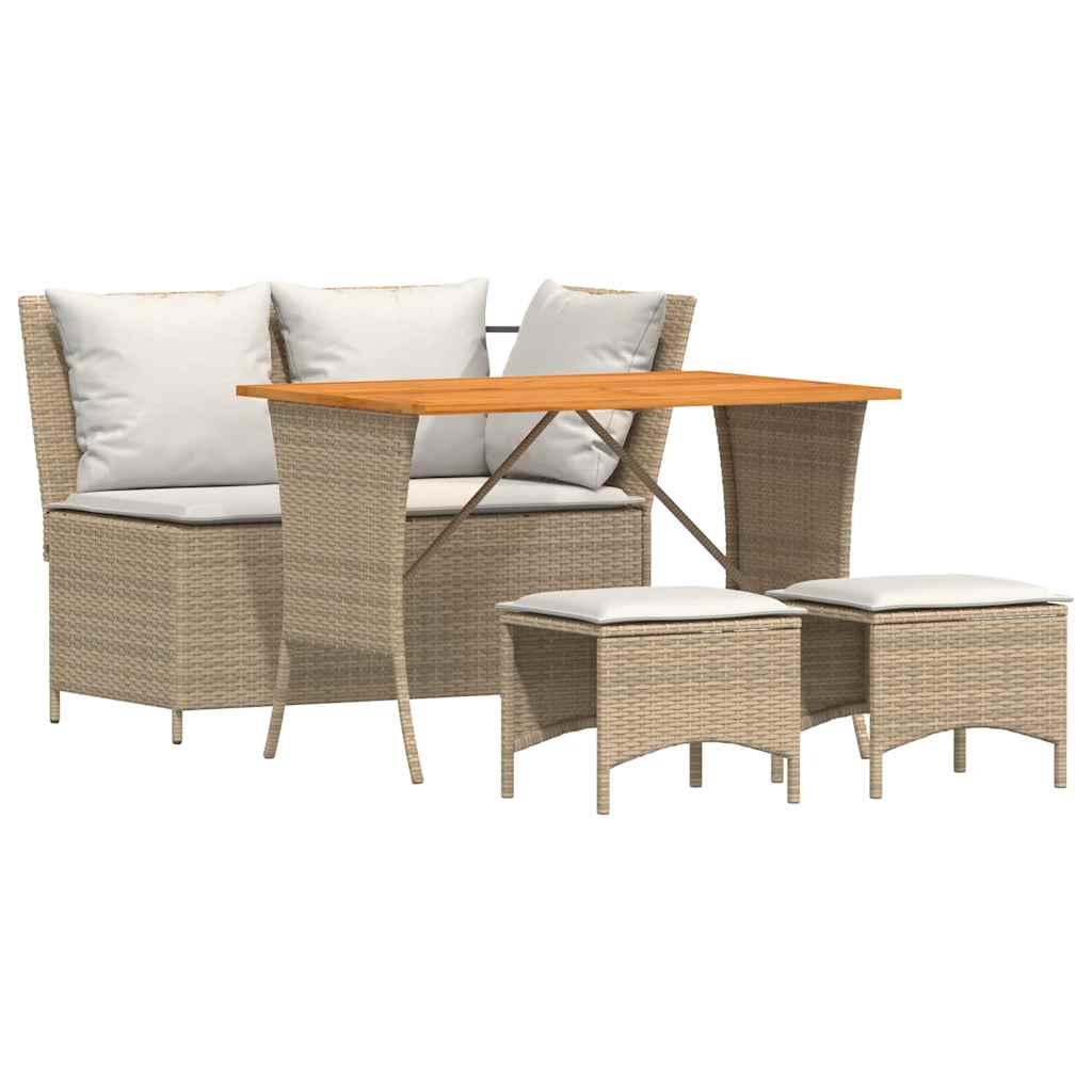 4-tlg. Garten-Essgruppe mit Kissen Beige Poly Rattan