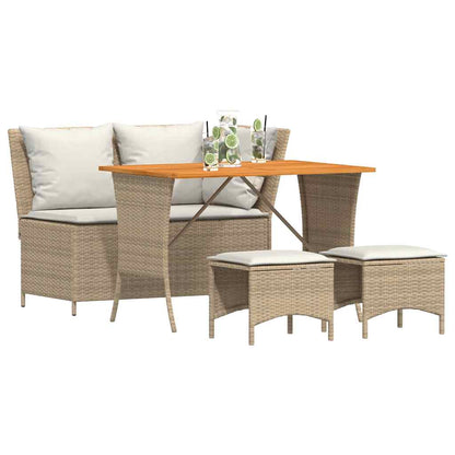 4-tlg. Garten-Essgruppe mit Kissen Beige Poly Rattan