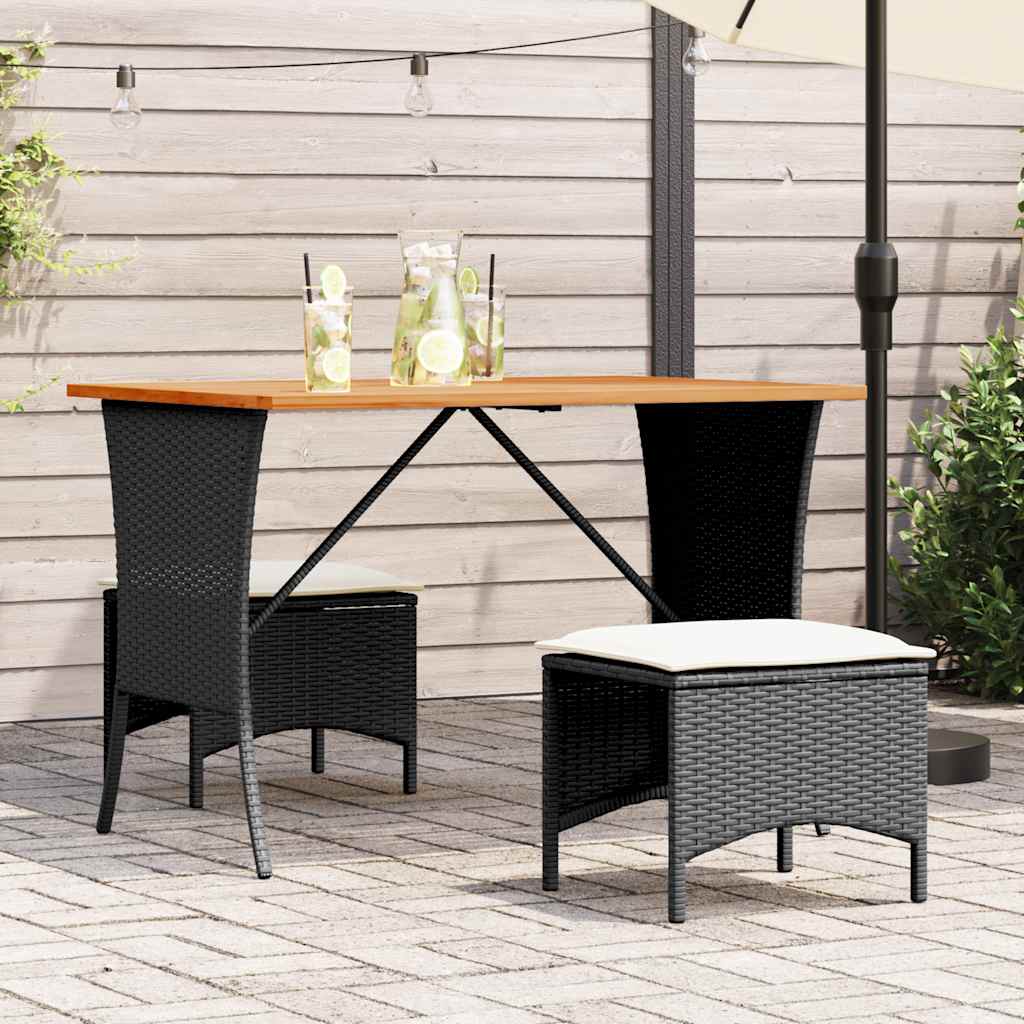 3-tlg. Garten-Essgruppe mit Kissen Schwarz Poly Rattan