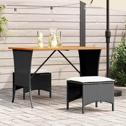 3-tlg. Garten-Essgruppe mit Kissen Schwarz Poly Rattan