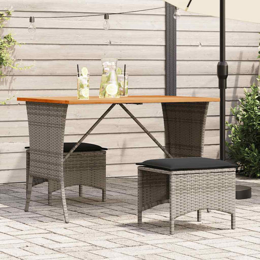 3-tlg. Garten-Essgruppe mit Kissen Grau Poly Rattan
