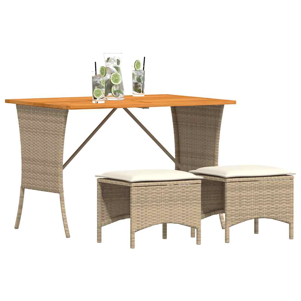 3-tlg. Garten-Essgruppe mit Kissen Beige Poly Rattan