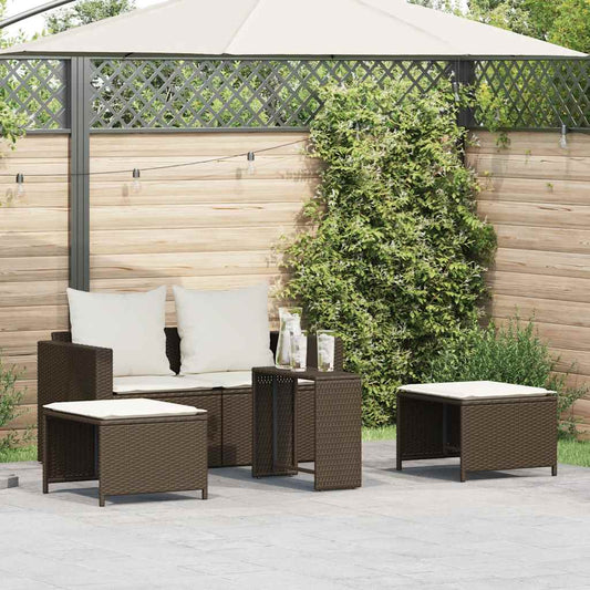 5-tlg. Garten-Sofagarnitur Kissen Stapelbar Braun Poly Rattan