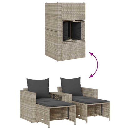 5tlg. Garten-Sofagarnitur Kissen Stapelbar Hellgrau Poly Rattan