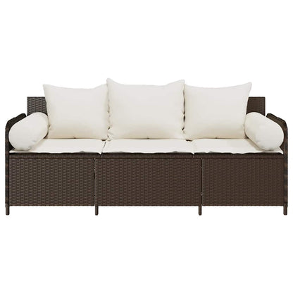 Gartensofa mit Kissen 3-Sitzer Braun Poly Rattan