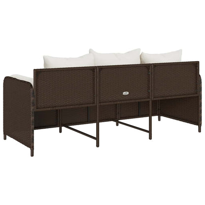 Gartensofa mit Kissen 3-Sitzer Braun Poly Rattan