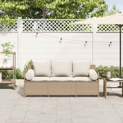 Gartensofa mit Kissen 3-Sitzer Beige Poly Rattan