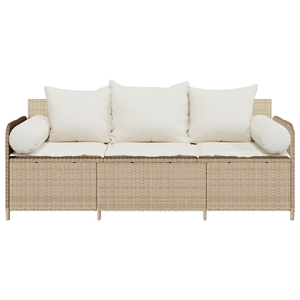 Gartensofa mit Kissen 3-Sitzer Beige Poly Rattan