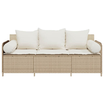 Gartensofa mit Kissen 3-Sitzer Beige Poly Rattan