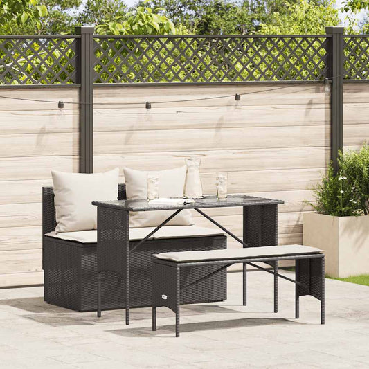 3-delt Have spisestuesæt med puder Sort polyrattan