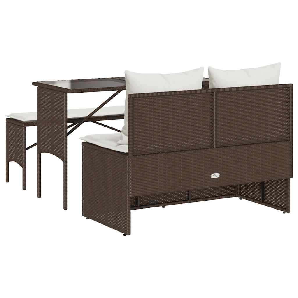 3-tlg. Garten-Essgruppe mit Kissen Braun Poly Rattan