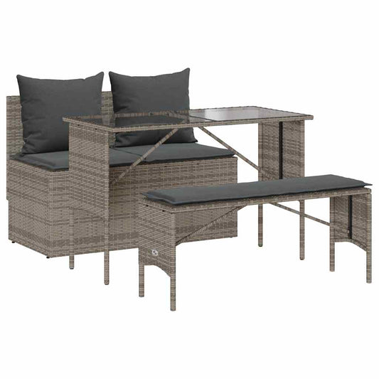 3-delt Have spisestuesæt med puder Grå polyrattan