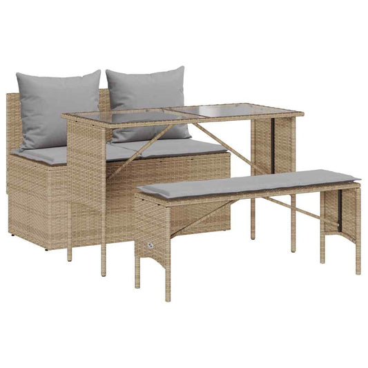 3-delt Have spisestuesæt med puder Beige polyrattan