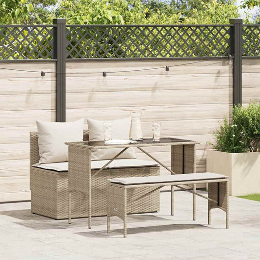 3-delt Have spisestuesæt med puder Beige polyrattan