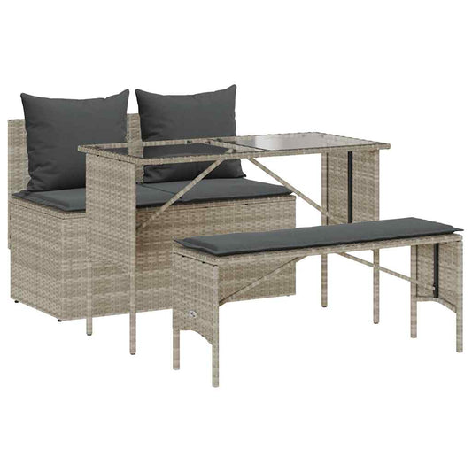 3-delt Have spisestuesæt med puder lysegrå polyrattan