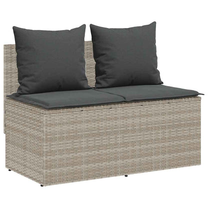 3-tlg. Garten-Essgruppe mit Kissen Hellgrau Poly Rattan