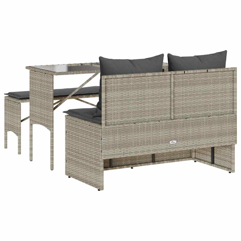 3-tlg. Garten-Essgruppe mit Kissen Hellgrau Poly Rattan