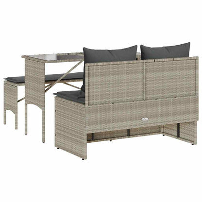 3-tlg. Garten-Essgruppe mit Kissen Hellgrau Poly Rattan