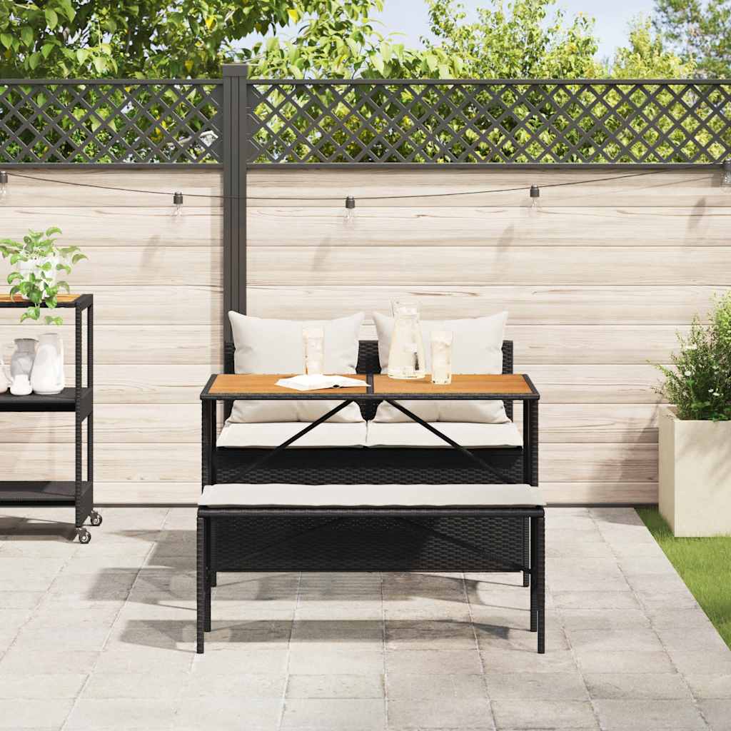 3-tlg. Garten-Essgruppe mit Kissen Schwarz Poly Rattan