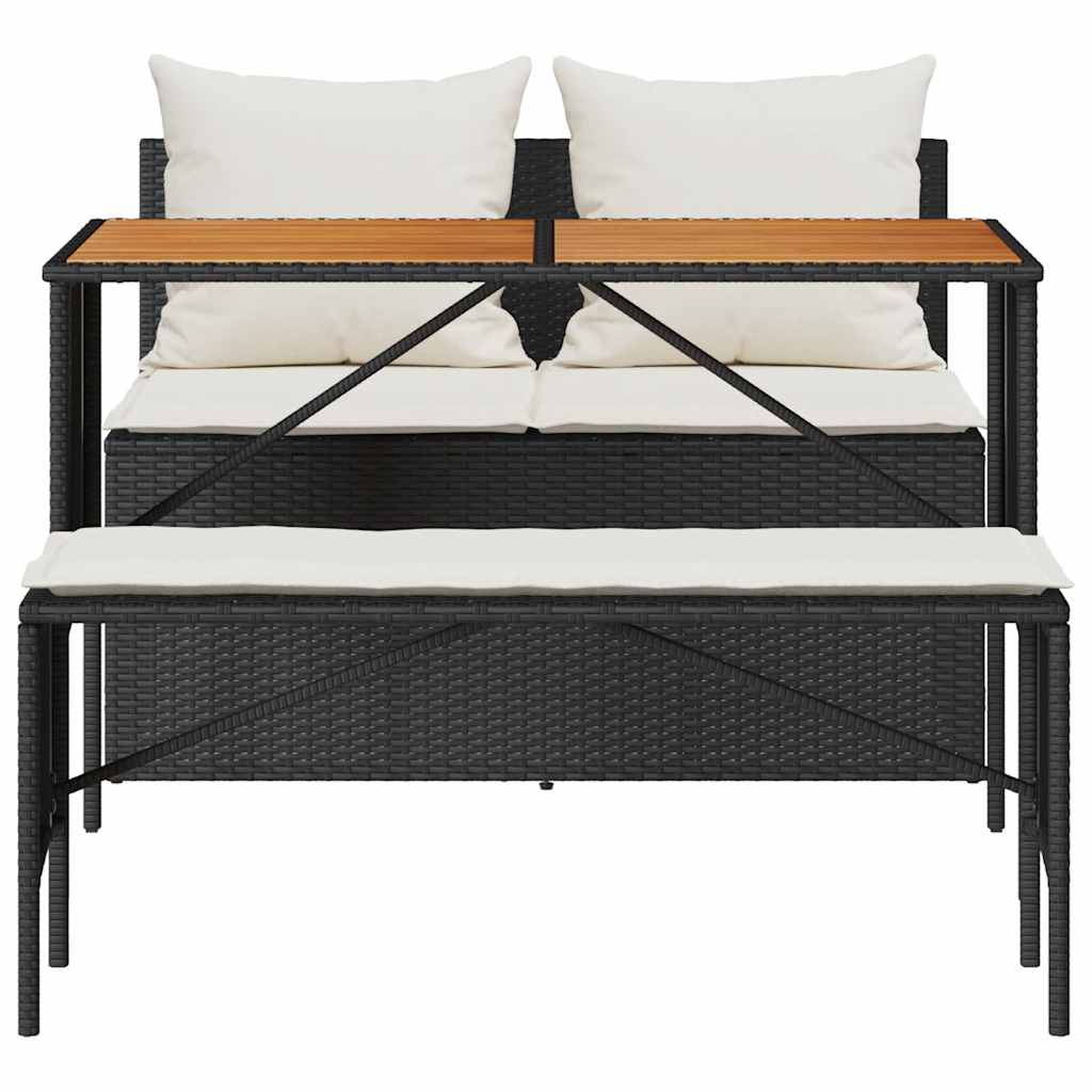 3-tlg. Garten-Essgruppe mit Kissen Schwarz Poly Rattan