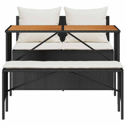 3-tlg. Garten-Essgruppe mit Kissen Schwarz Poly Rattan