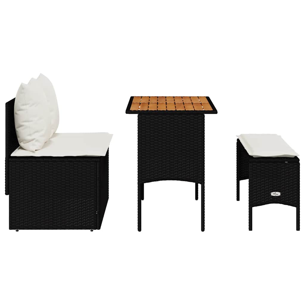 3-tlg. Garten-Essgruppe mit Kissen Schwarz Poly Rattan