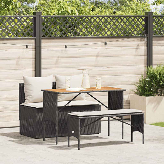 3-tlg. Garten-Essgruppe mit Kissen Schwarz Poly Rattan