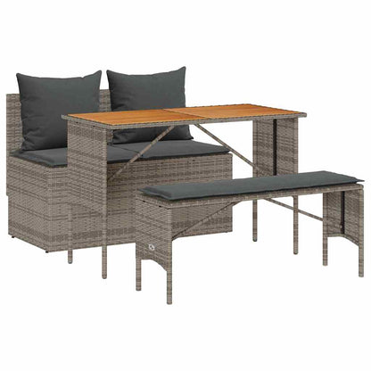 3-tlg. Garten-Essgruppe mit Kissen Grau Poly Rattan