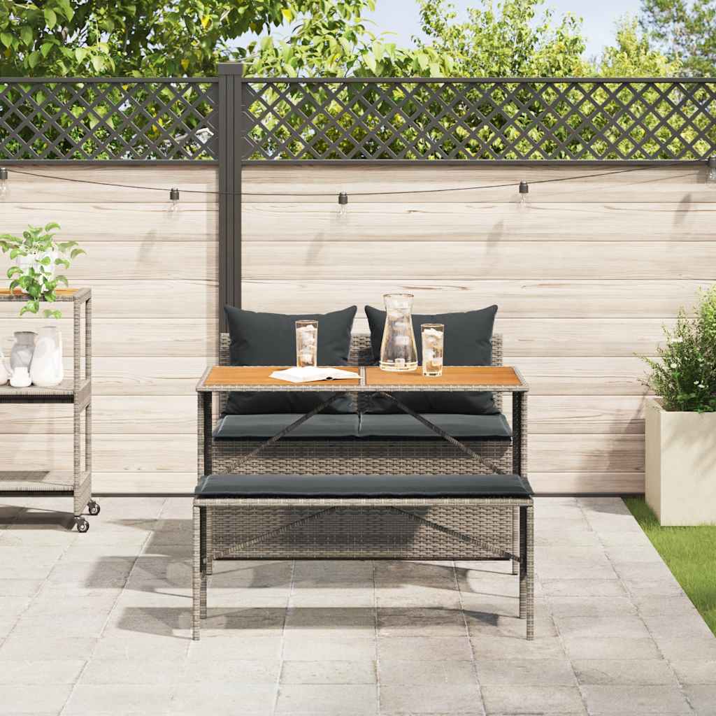 3-tlg. Garten-Essgruppe mit Kissen Grau Poly Rattan
