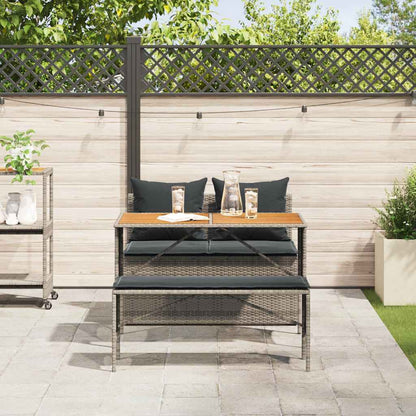 3-tlg. Garten-Essgruppe mit Kissen Grau Poly Rattan