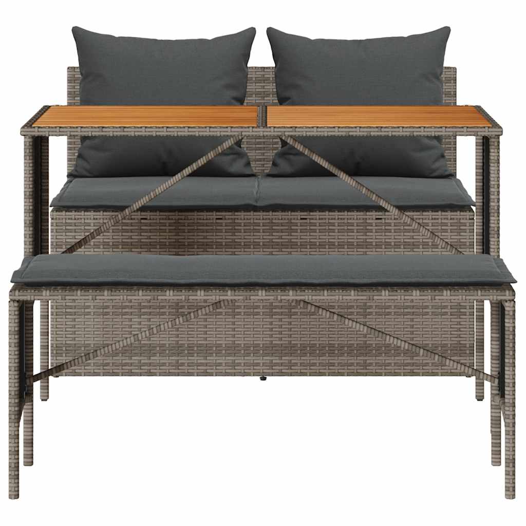 3-tlg. Garten-Essgruppe mit Kissen Grau Poly Rattan