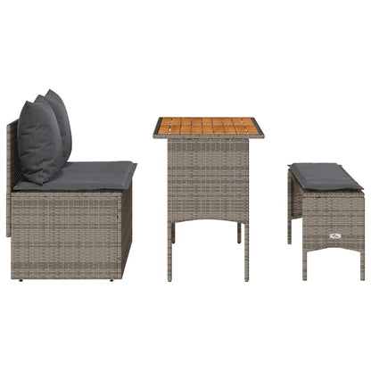 3-tlg. Garten-Essgruppe mit Kissen Grau Poly Rattan