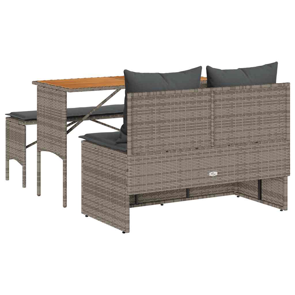 3-tlg. Garten-Essgruppe mit Kissen Grau Poly Rattan