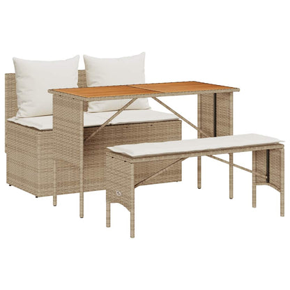 3-tlg. Garten-Essgruppe mit Kissen Beige Poly Rattan