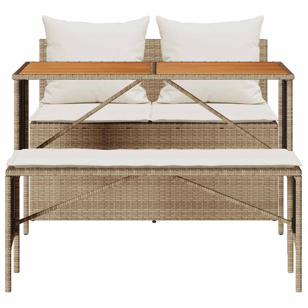 3-tlg. Garten-Essgruppe mit Kissen Beige Poly Rattan