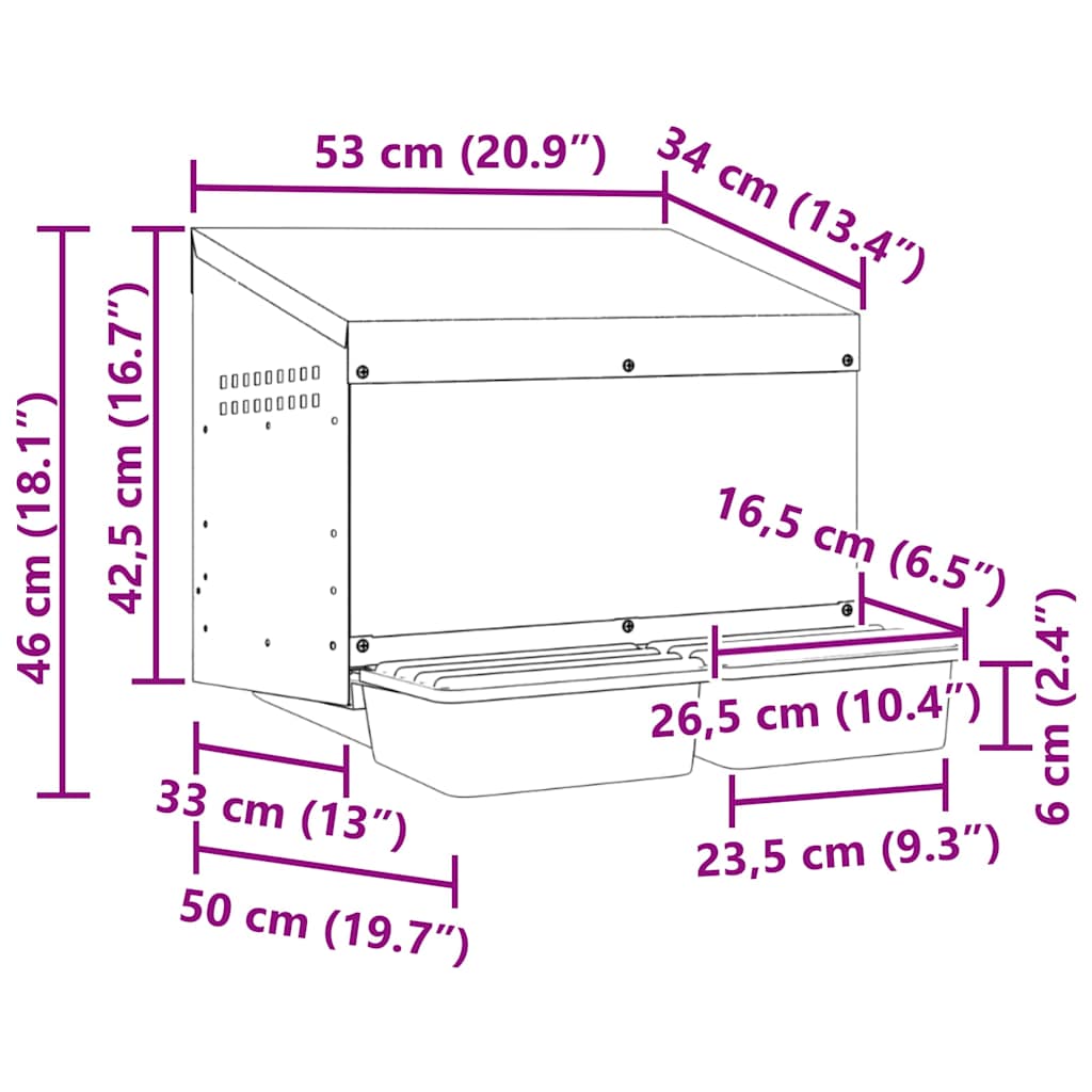 Hühner-Nistkasten 2 Fächer Wandmontage Verzinkter Stahl