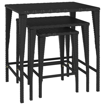 Garten-Satztische 3 Stk. Schwarz Poly Rattan