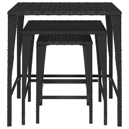 Garten-Satztische 3 Stk. Schwarz Poly Rattan
