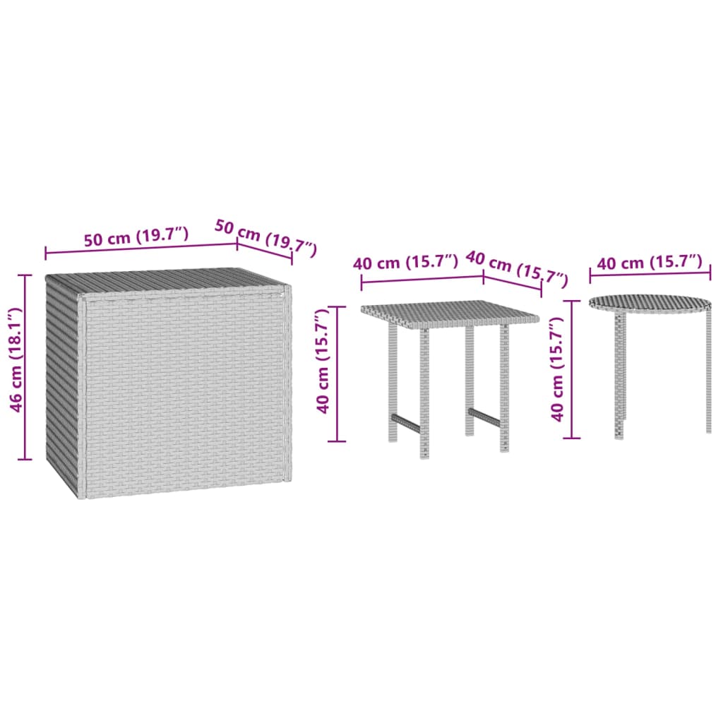 Haveborde 3 stk Brun polyrattan
