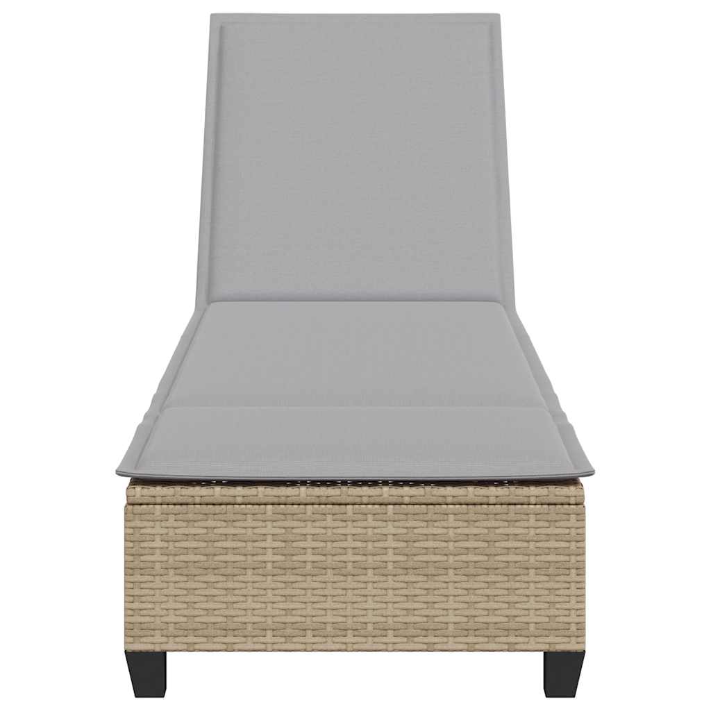 Sonnenliege mit Auflagen Beige 55x200x25,5cm Poly Rattan